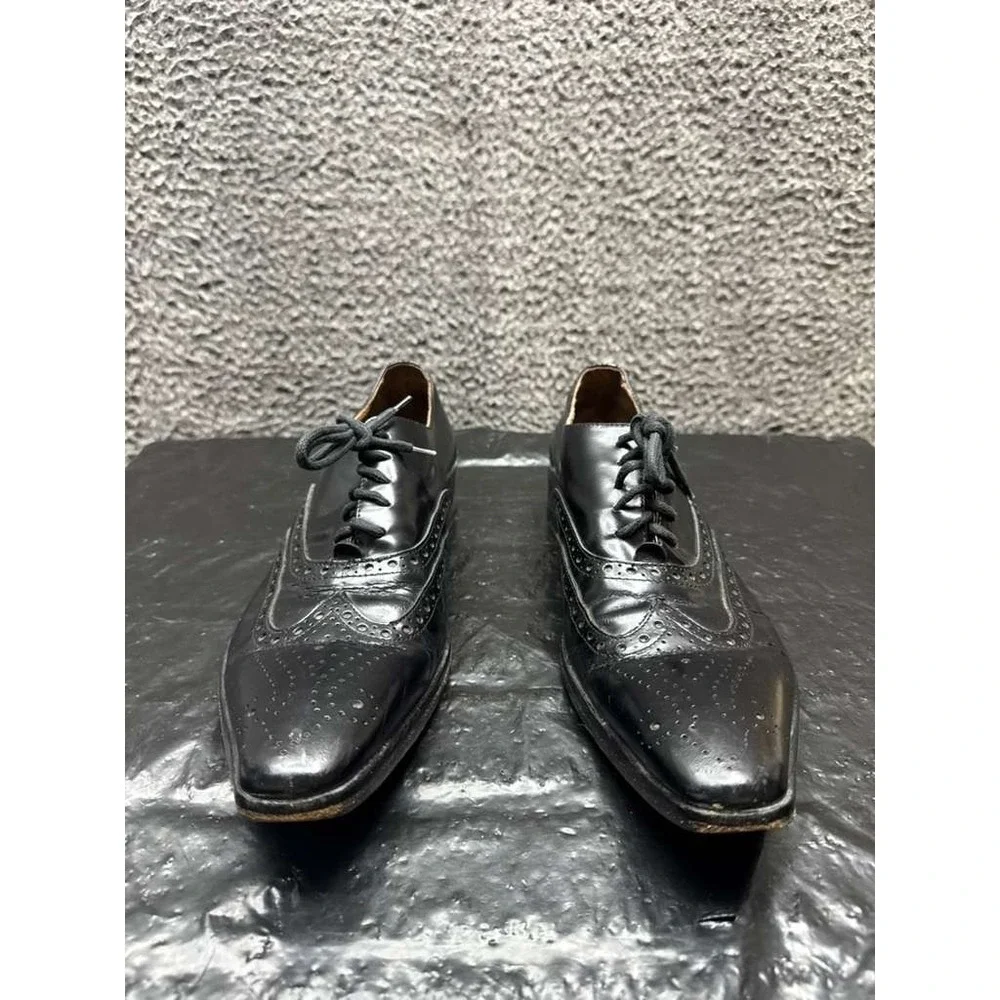 Gixus Italian Leather Lace-Up‎ Wingtip Oxford Dress Shoes Black Mens Size 42 EU